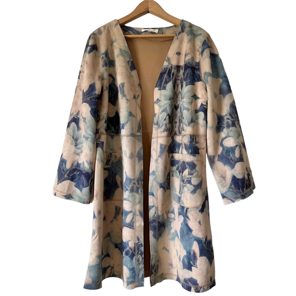 Anthropologie Solitaire Floral Faux Suede Duster Jacket